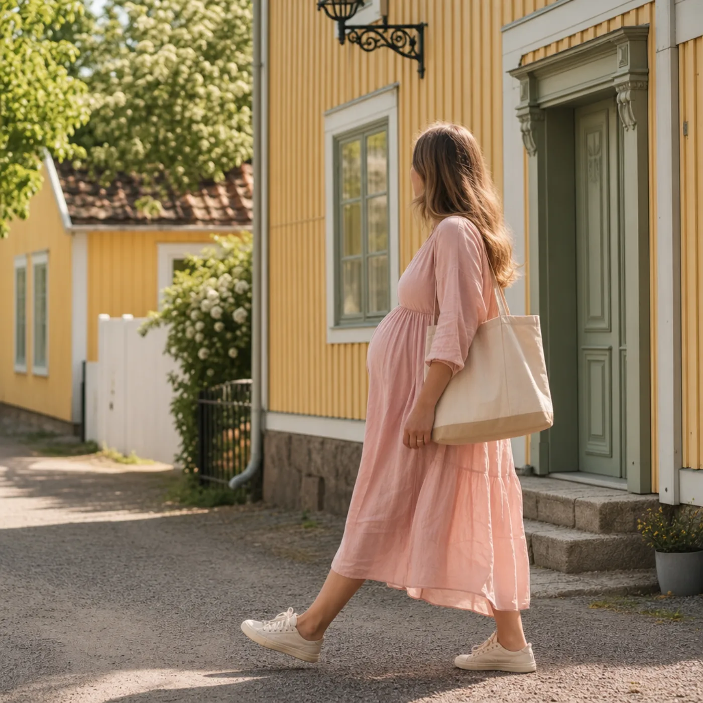 Svensk småstadsgata i vårljus